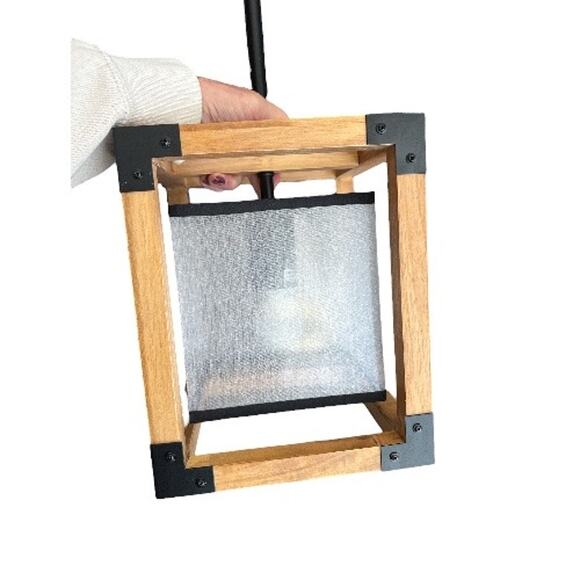 Handles 1-Light Farmhouse Wood Metal Hanging Pendant Light - Picture 5 of 10